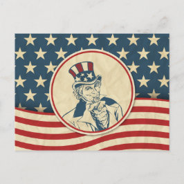Cartão Postal Bandeira dos Estados Unidos retro do tio Sam