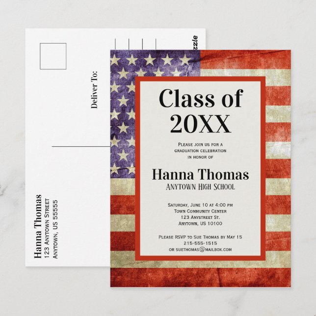Cartão Postal Bandeira dos EUA Festa de Formatura Patriótica Mil (Frente/Verso)