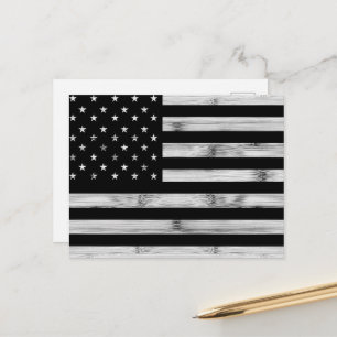 Cartão Postal Bandeira dos EUA Madeira Rústica Preto Branco Patr