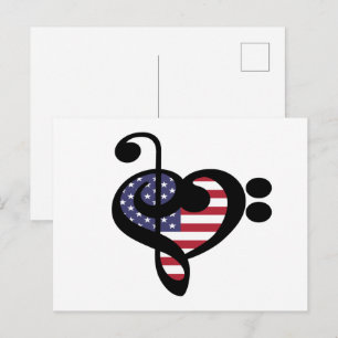 Cartão Postal Bandeira dos EUA Música Coração - Músico Orgulho A