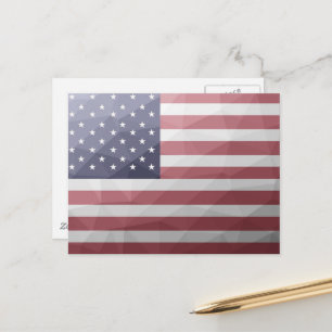 Cartão Postal Bandeira dos EUA Padrão de Malha Geométrica Vermel