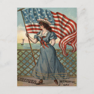 Cartão Postal Bandeira dos EUA Senhora Liberdade Oceano Veleiro