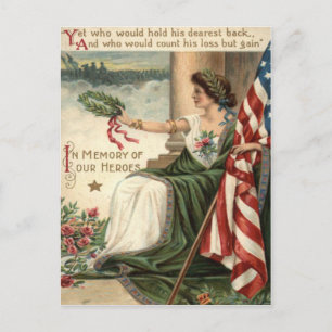 Cartão Postal Bandeira dos EUA Senhora Liberdade Rosa Soldados
