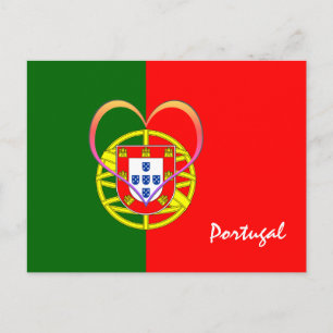 Cartão Postal Bandeira e coração portugueses - Portugal/adeptos 