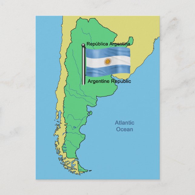 Cartão Postal Bandeira e Mapa da Argentina (Frente)
