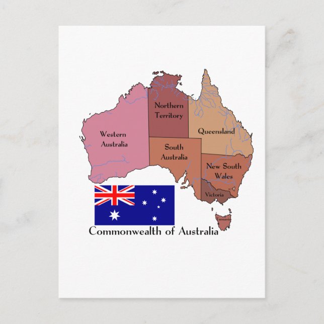 Cartão Postal Bandeira e Mapa da Austrália (Frente)