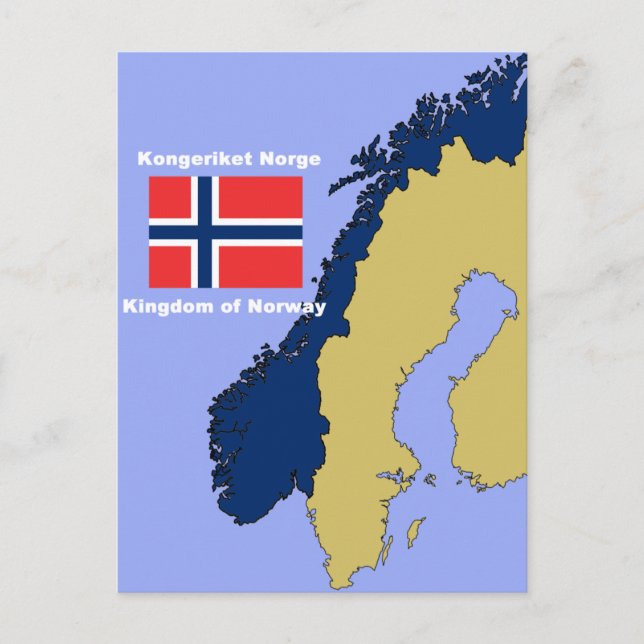 Cartão Postal Bandeira e Mapa da Noruega (Frente)
