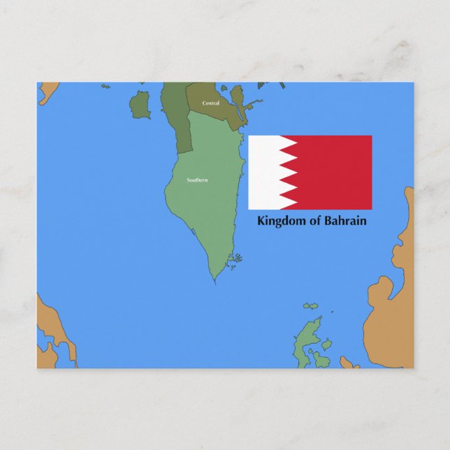 Cartão Postal Bandeira e Mapa do Reino do Barém (Frente)