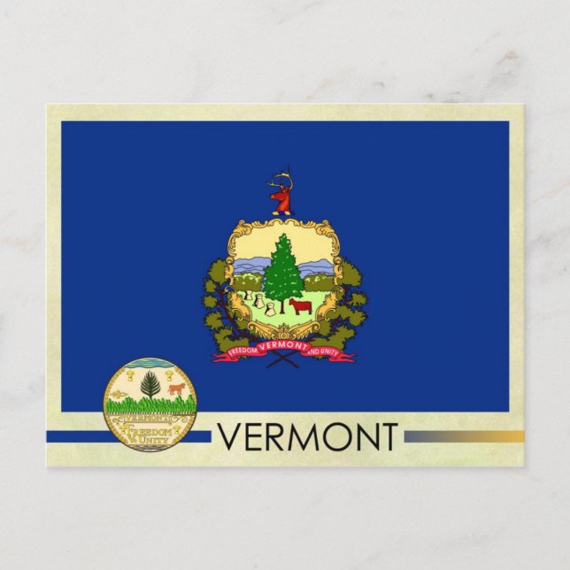 Cartão Postal Bandeira e selo do Estado da Vermont (Frente)