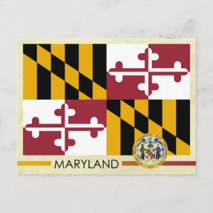 Cartão Postal Bandeira e selo do Estado de Maryland