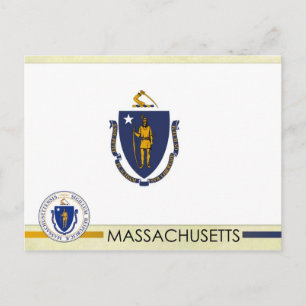 Cartão Postal Bandeira e Selo do Estado de Massachusetts
