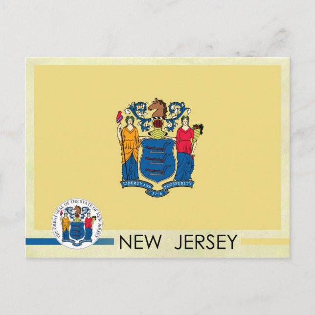 Cartão Postal Bandeira e selo do Estado de Nova Jersey (Frente)