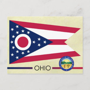Cartão Postal Bandeira e selo do Estado de Ohio