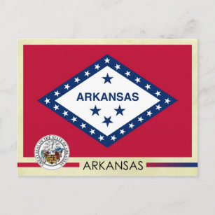 Cartão Postal Bandeira e selo do Estado do Arkansas