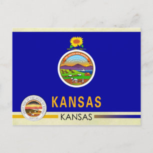 Cartão Postal Bandeira e selo do Estado do Kansas