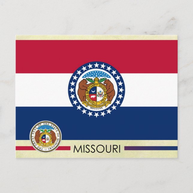 Cartão Postal Bandeira e selo do Estado do Missouri (Frente)