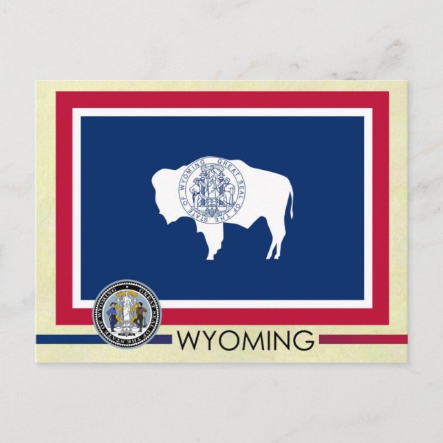 Cartão Postal Bandeira e selo do Estado do Wyoming (Frente)