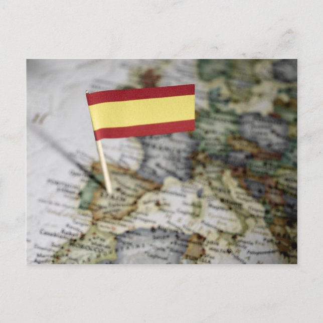 Cartão Postal Bandeira espanhola no mapa (Frente)