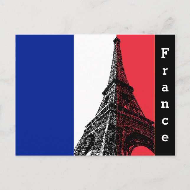 Cartão Postal Bandeira francesa e Torre Eiffel - França/adeptos  (Frente)