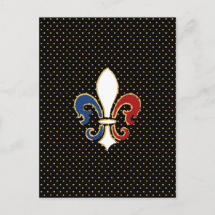 Cartão Postal Bandeira francesa Fleur de Lis com Dourado