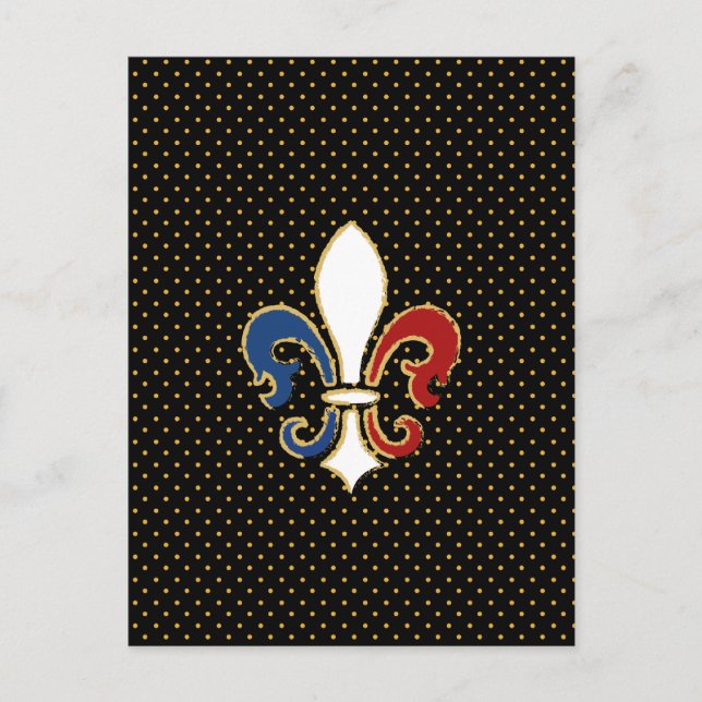 Cartão Postal Bandeira francesa Fleur de Lis com Dourado (Frente)