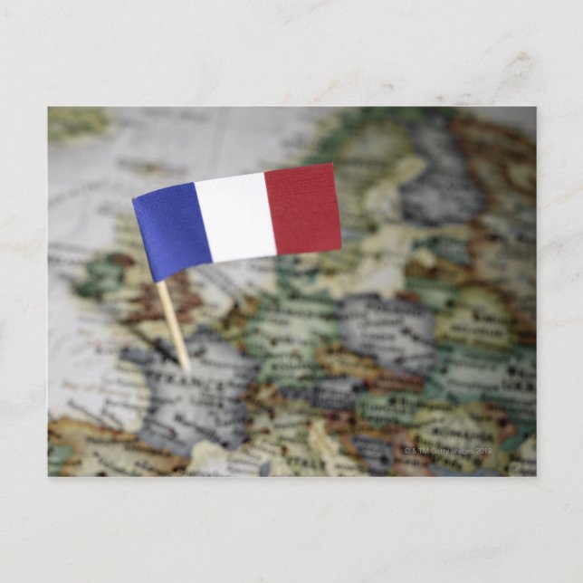 Cartão Postal Bandeira francesa no mapa (Frente)