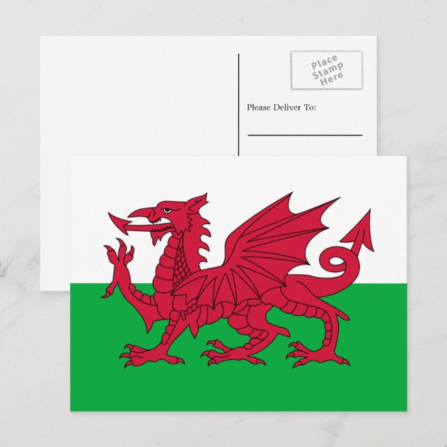 Cartão Postal Bandeira Galesa, Bandeira do País de Gales (Frente/Verso)