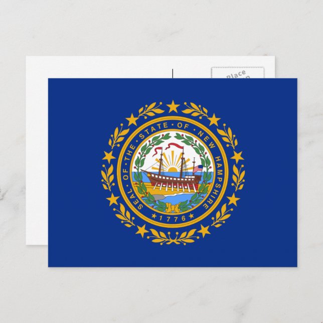 Cartão Postal Bandeira Granite Stater, Bandeira de New Hampshire (Frente/Verso)
