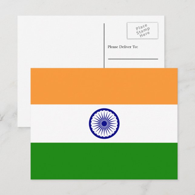 Cartão Postal Bandeira indiana, Bandeira da Índia (Frente/Verso)