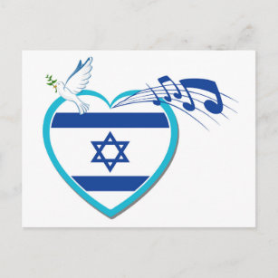 Cartão Postal bandeira israelita - música - paz - amor,