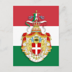 Cartão Postal Bandeira italiana com insígnia do Reino de Itáli