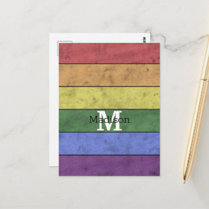 Cartão Postal Bandeira LGBT vintage orgulho monograma arco-íris 