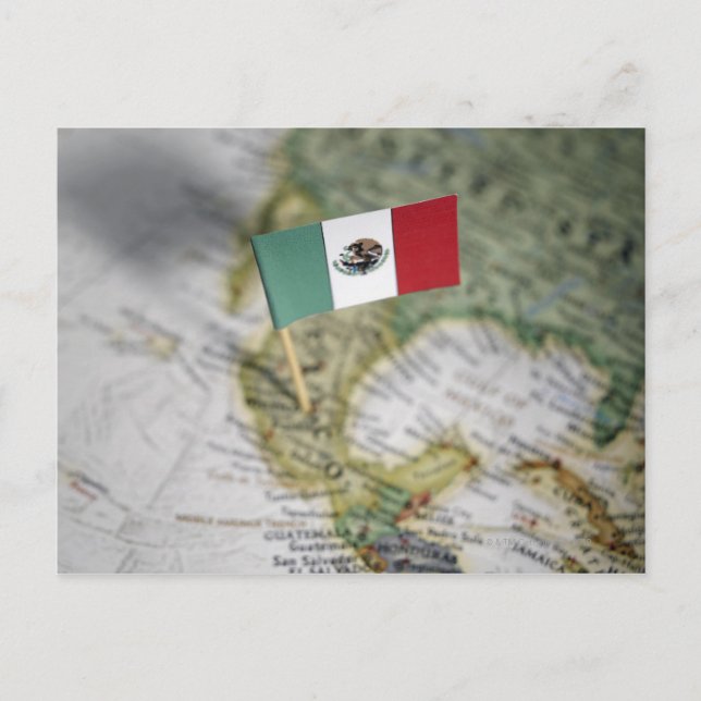 Cartão Postal Bandeira mexicana no mapa (Frente)