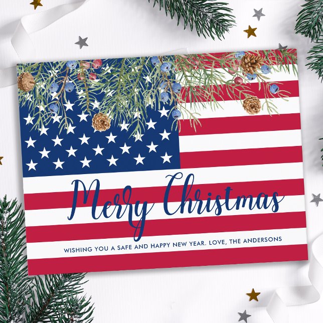 Cartão Postal Bandeira Patriótica Americana Natal Militar (Criador carregado)