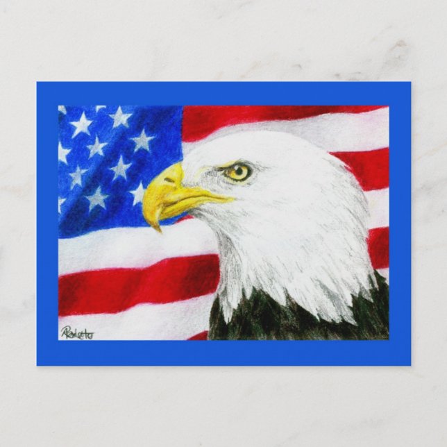 Cartão Postal Bandeira Patriótica, Cartaz Águia - "Orgulho Ameri (Frente)