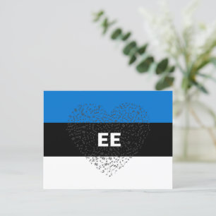 Cartão Postal Bandeira Patriótica da Estônia com coração mus