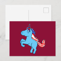 Bandeira Patriótica EUA Azul Unicórnio Crina Carto
