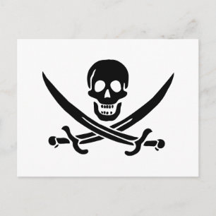 Cartão Postal Bandeira Pirata Caveira Espadas Cruzadas