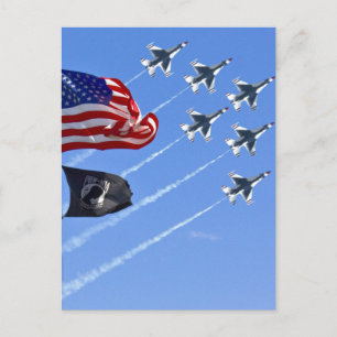 Cartão Postal Bandeira POW MIA com Old Glory & The Thunderbirds