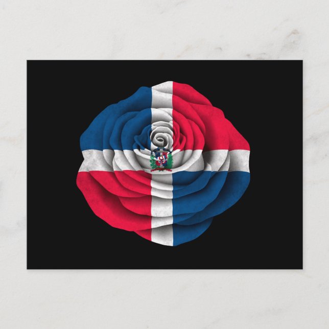 Cartão Postal Bandeira Rosa da República Dominicana em Preto (Frente)
