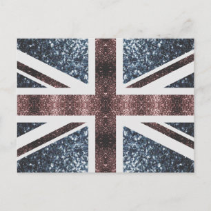 Cartão Postal Bandeira rústica do Reino Unido vermelha azul com 