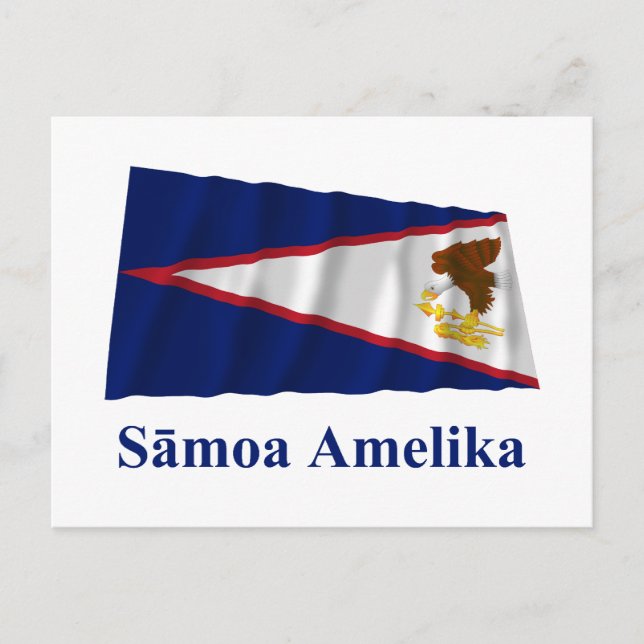 Cartão Postal Bandeira Samoa Americana a Balançar com Nome em Sa (Frente)