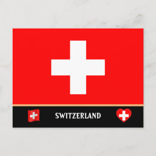 Cartão Postal Bandeira Suíça & viagem pelo país suíço / Suíça
