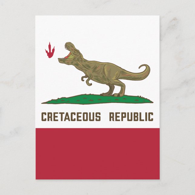Cartão Postal Bandeira T-rex Dinossaur, República Cretácea da Ca (Frente)