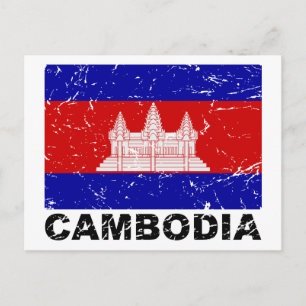 Cartão Postal Bandeira Vintage do Camboja