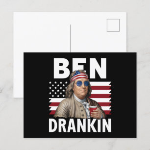 Cartão Postal Bandeira Vintage Engraçada do 4 de Julho Ben Beben