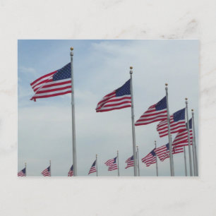Cartão Postal Bandeiras Americanas no Monumento a Washington