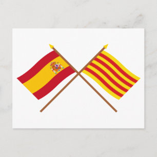 Cartão Postal Bandeiras cruzadas da Espanha e da Catalunha