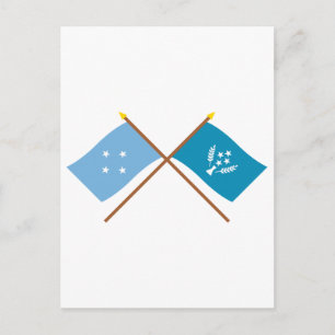 Cartão Postal Bandeiras cruzadas da Micronésia e do Kosrae