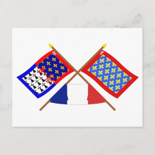Cartão Postal Bandeiras cruzadas de Pays-de-la-Loire e Sarthe